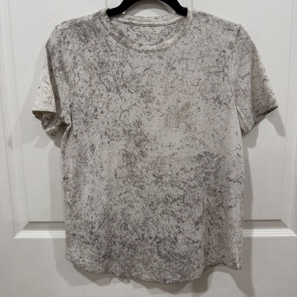 Lululemon Short Sleeve T-Shirt Grey White Marble Acid Wash Logo Tee